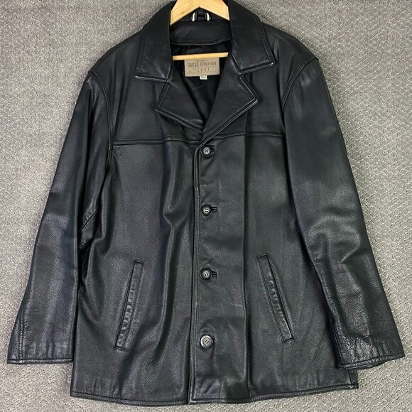 Guess Company for Georges Marciano Leather Jacket Men's Large Black Button Front - Picture 1 of 10